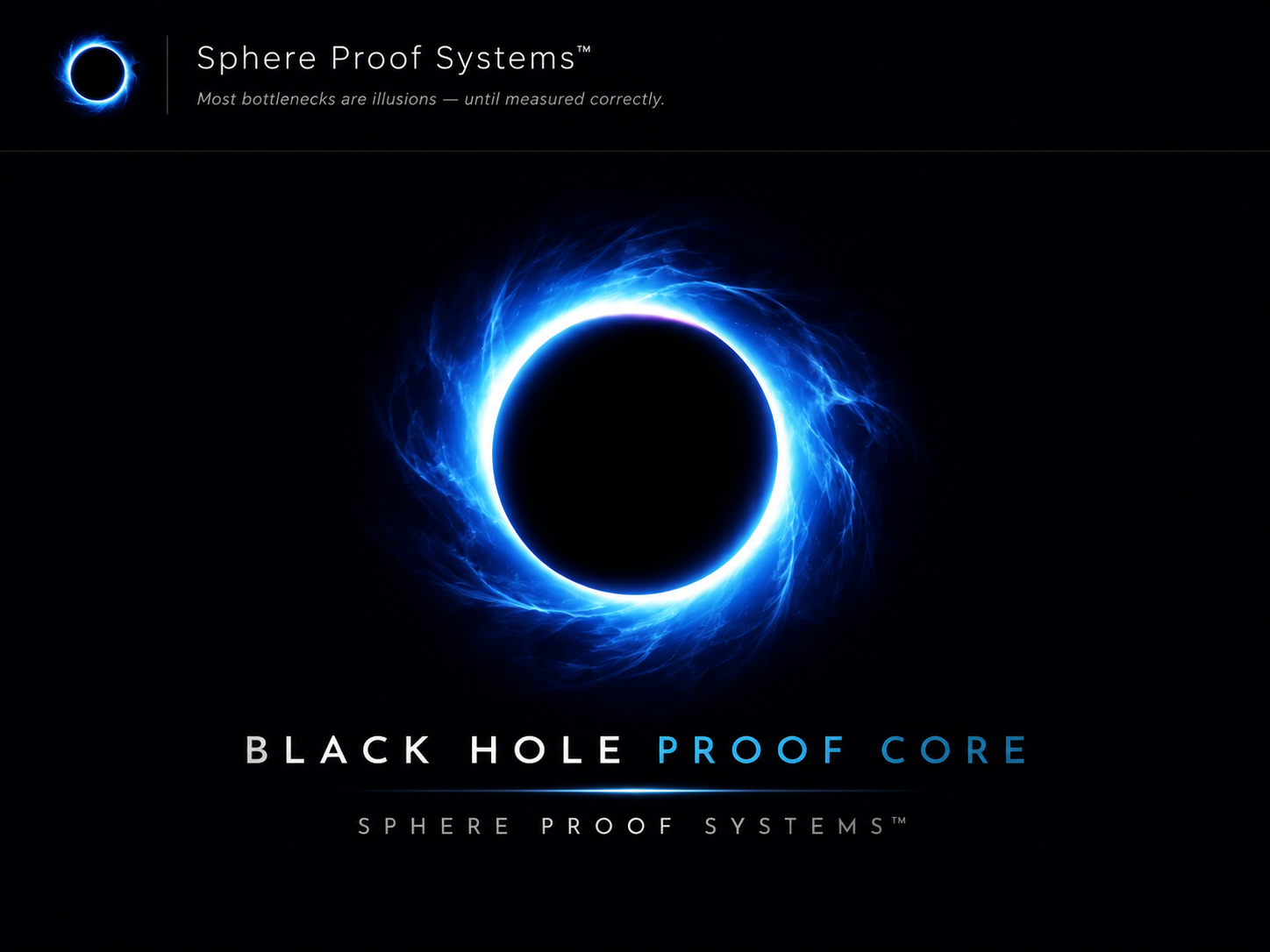 Black Hole Proof Core — Sphere Proof Systems visual identity